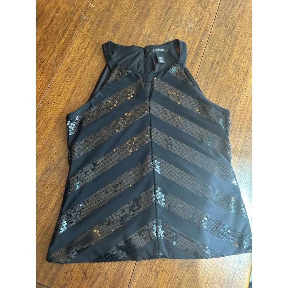 White House Black Market Black Sequin Top Sz Large EUC Worn Once